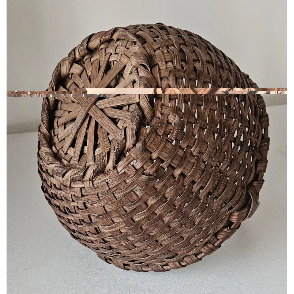 Antique Primitive Woven Split Oak Handle Gathering Basket  SMALL 9